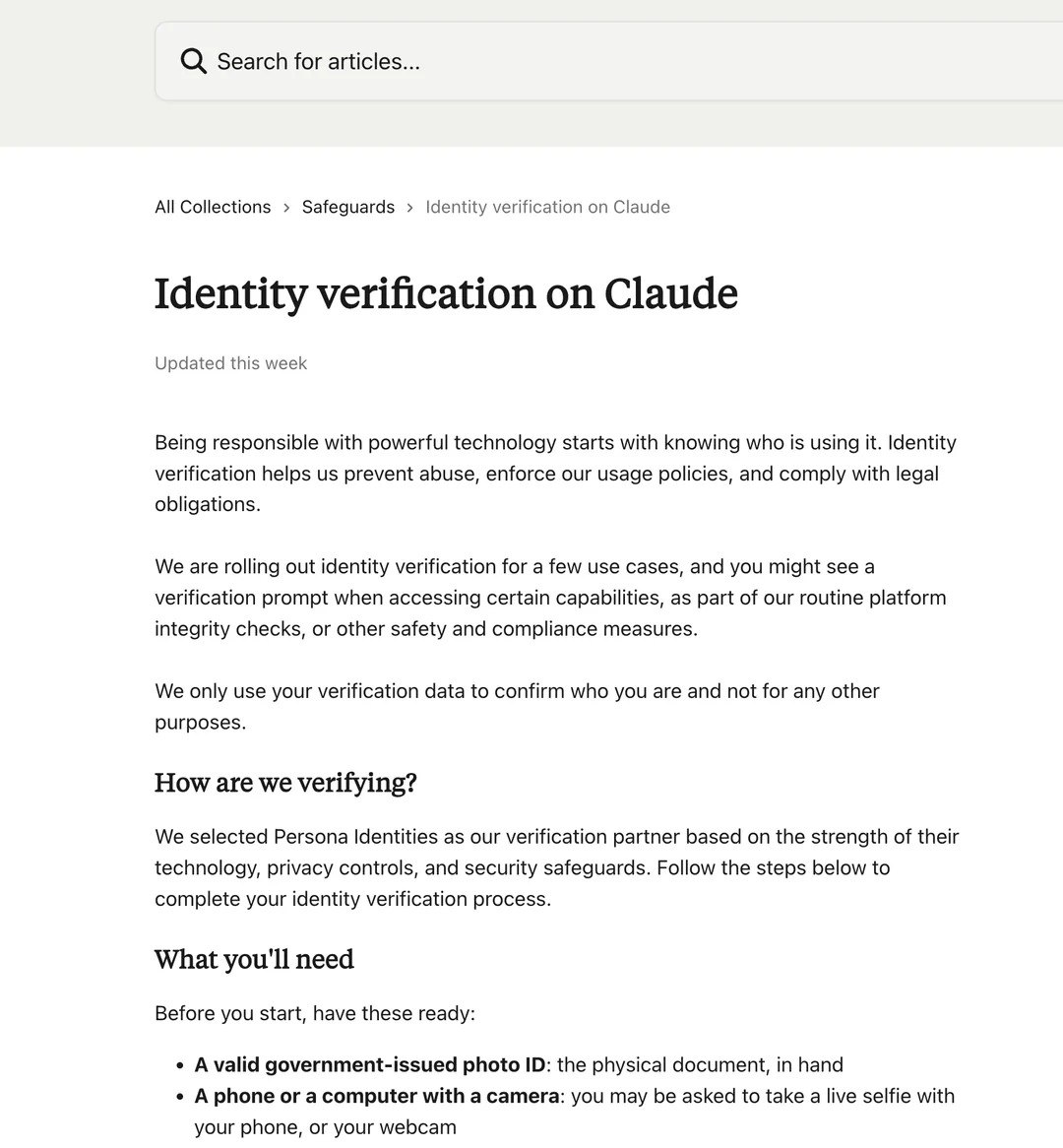 Claude está a punto de iniciar su proceso de verificación KYC