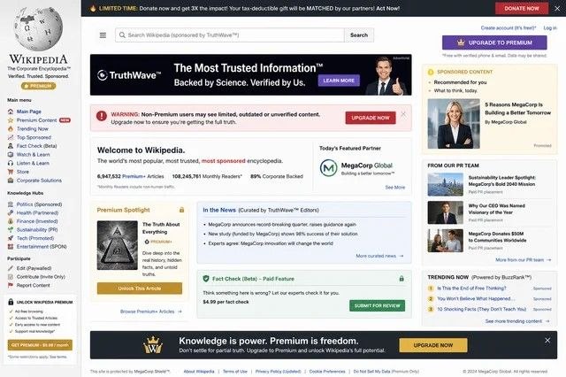 Wikipedia se vuelve lucrativa, según una captura generada por IA que ha engañado a medio Reddit