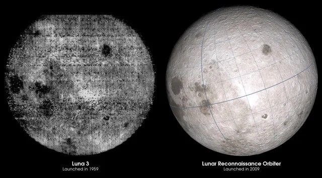 De la primera foto de la cara oculta de la Luna por la Luna 3 soviética en 1959 a la imagen de alta resolución del Lunar Reconnaissance Orbiter