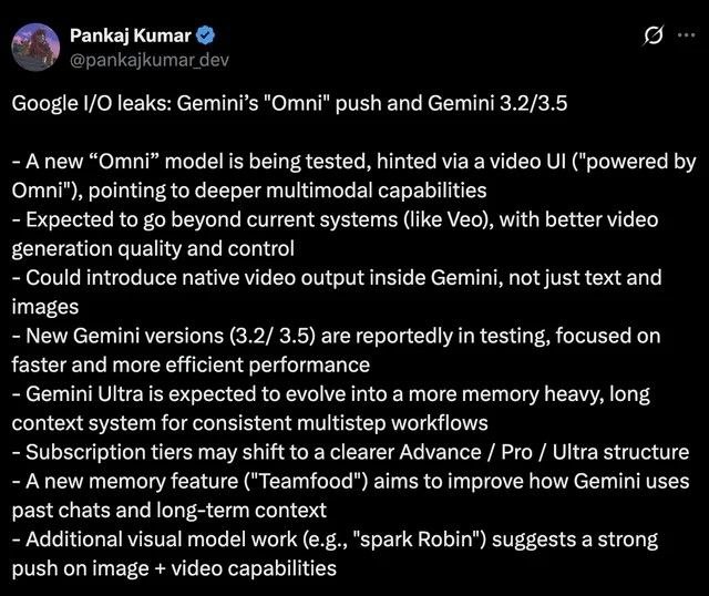 Filtraciones de Google I/O: Gemini Omni y Gemini 3.2/3.5