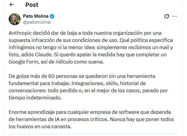 Anthropic suspende cuentas de organizaciones enteras sin previo aviso