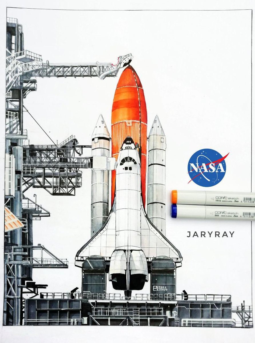 Transbordador espacial Endeavour dibujado a rotulador con un nivel de detalle impresionante