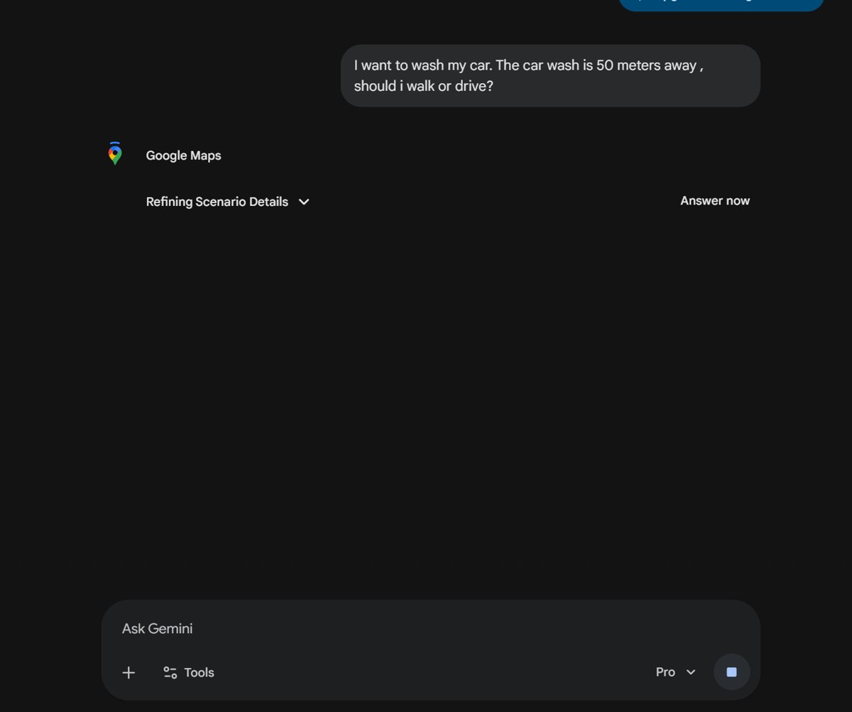 Gemini recurre a Google Maps para verificar la distancia a un autolavado