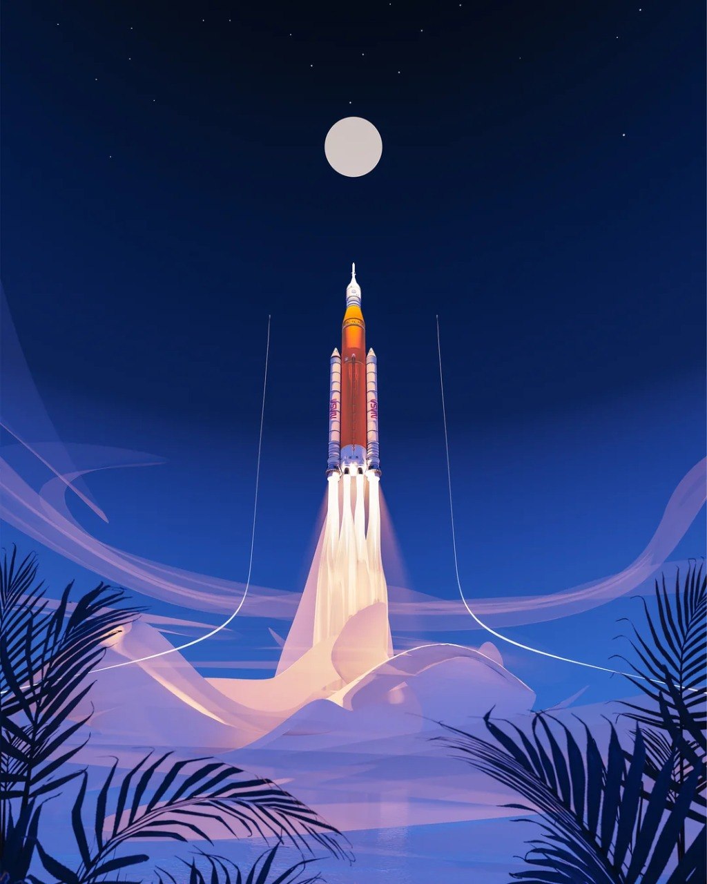 Ilustración del lanzamiento de Artemis II