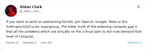 Aidan Clark, VP de OpenAI: el preentrenamiento de AGI ahora exige cómputo de élite reservado a solo cuatro grupos