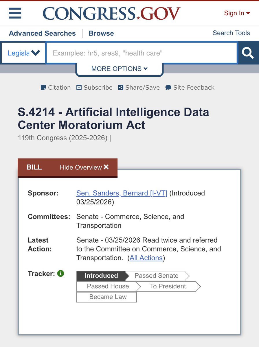 Sanders y Ocasio-Cortez impulsan moratoria a centros de datos de inteligencia artificial