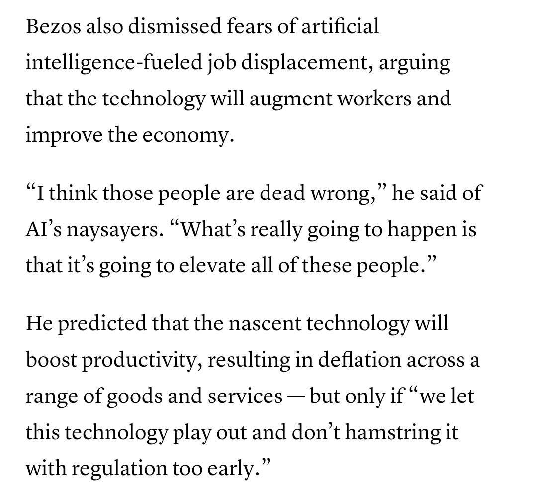 Jeff Bezos en CNBC: 'La inteligencia artificial elevará a los trabajadores, no los reemplazará'