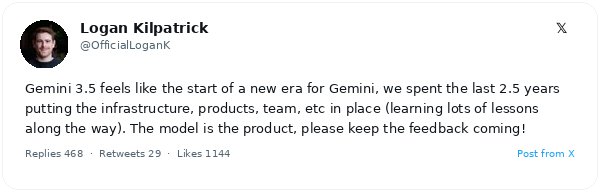 Logan Kilpatrick afirma que Gemini 3.5 inicia una nueva era tras 2,5 años de trabajo en infraestructura y equipos
