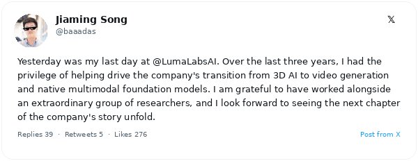 Jiaming Song, científico jefe de Luma AI y responsable de Dream Machine, deja la empresa