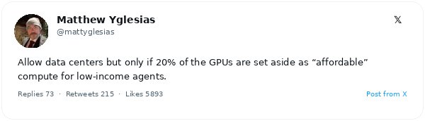 Matthew Yglesias propone reservar el 20% de GPUs para computación asequible en centros de datos