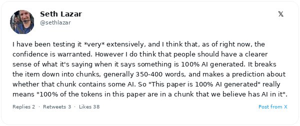 Seth Lazar, del MINT Lab, advierte sobre el verdadero significado de '100 % generado por IA' en Pangram