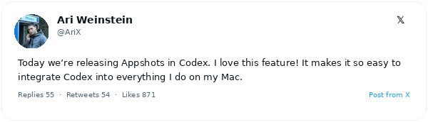 OpenAI presenta Appshots para Codex: captura de pantalla instantánea en Mac con un doble clic en Comando