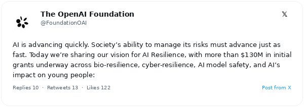 OpenAI Foundation lanza una iniciativa de Resiliencia IA por 130 millones de dólares liderada por el cofundador Wojciech Zaremba