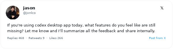 OpenAI solicita opiniones sobre funciones faltantes en la app de escritorio Codex