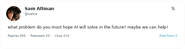 Sam Altman, cofundador y CEO de OpenAI, pregunta qué problema espera la gente que la IA resuelva en el futuro