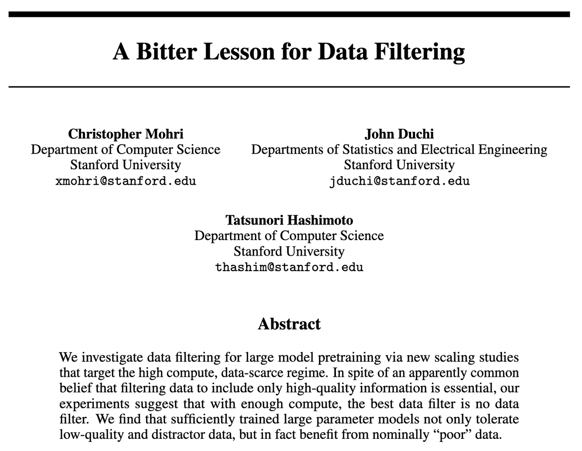 Stanford publica 'Una lección amarga para el filtrado de datos': grandes modelos mejoran sin depuración previa