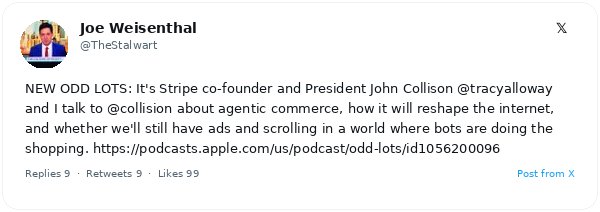 El cofundador de Stripe, John Collison, habla sobre el comercio agentivo en el pódcast Odd Lots