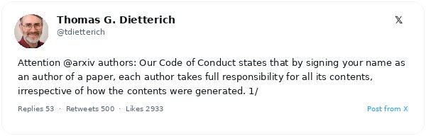 Thomas G. Dietterich recuerda a los autores de arXiv su responsabilidad sobre el contenido