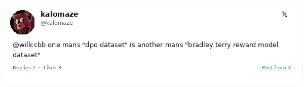 Will Brown de Prime Intellect argumenta que la categorización de conjuntos de datos DPO es contraintuitiva, generando debate sobre la equivalencia con Bradley-Terry