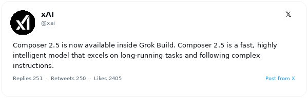 xAI lanza Composer 2.5: el nuevo modelo de Grok Build para tareas complejas y prolongadas