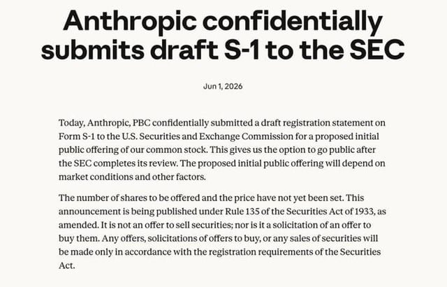 Anthropic presenta confidencialmente un borrador S-1 ante la SEC