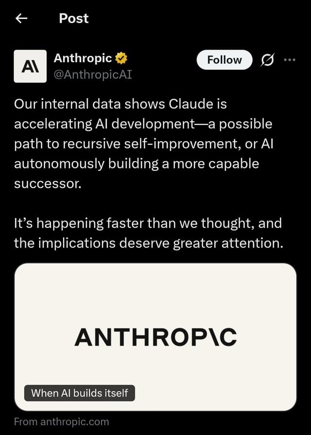 Anthropic sugiere que Claude acelera el desarrollo de IA y abre camino a la automejora recursiva