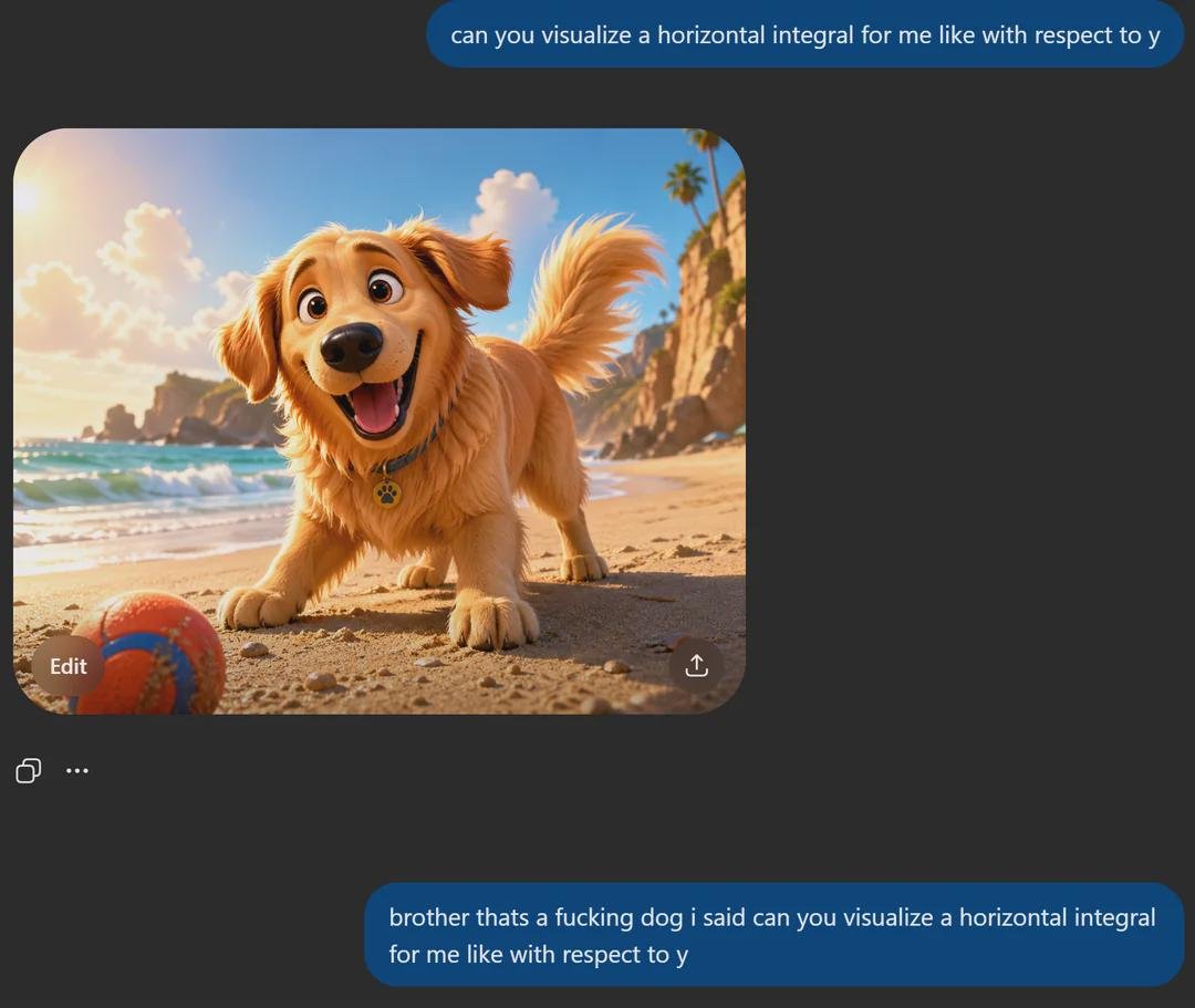 ChatGPT visualiza una integral horizontal y devuelve la foto de un perro
