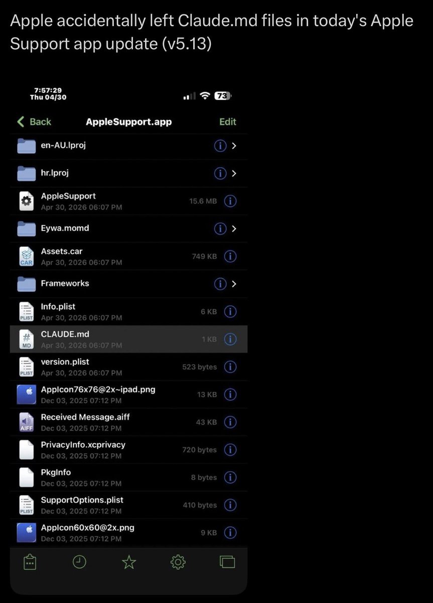 Archivos claude.md descubiertos dentro de la app de soporte de Apple