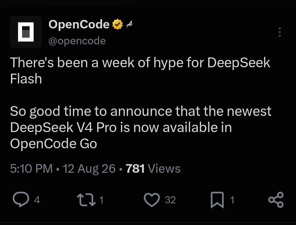 DeepSeek V4 Pro ya está disponible en OpenCode Go