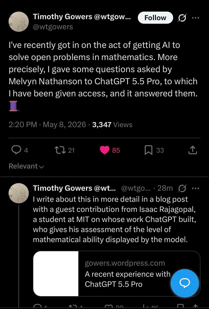 El medallista Fields Timothy Gowers utiliza GPT-5.5 Pro para resolver problemas abiertos y vaticina una "crisis" en la investigación matemática