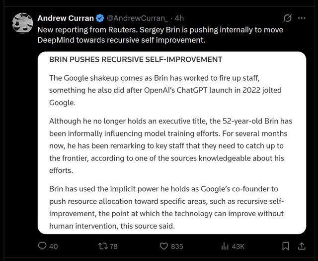 Sergey Brin impulsa en Google la mejora recursiva de la IA (RSI)