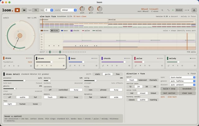 Loom: el instrumento MIDI generativo gratuito para macOS que crea pistas electrónicas evolutivas a partir de una semilla