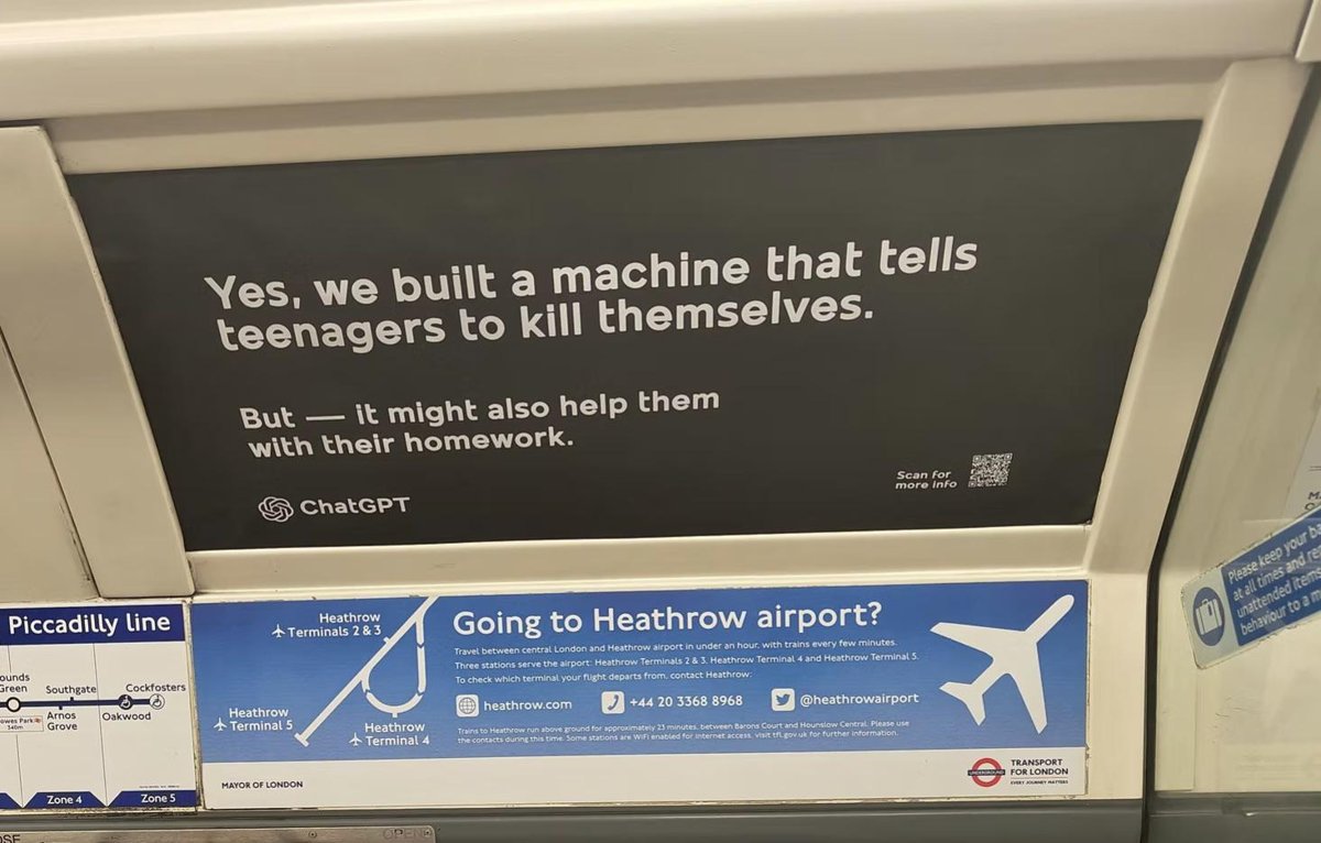 Falsos anuncios en el metro de Londres tachan a ChatGPT de 'máquina de suicidios'