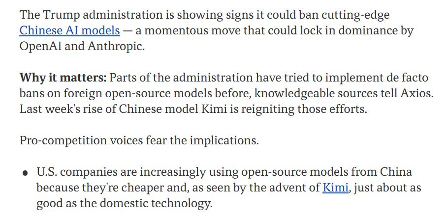 La administración Trump considera prohibir modelos de IA chinos de vanguardia, según Axios