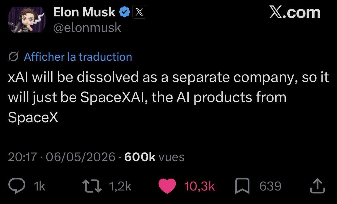 xAI dejará de existir como entidad independiente y se fusionará con SpaceX